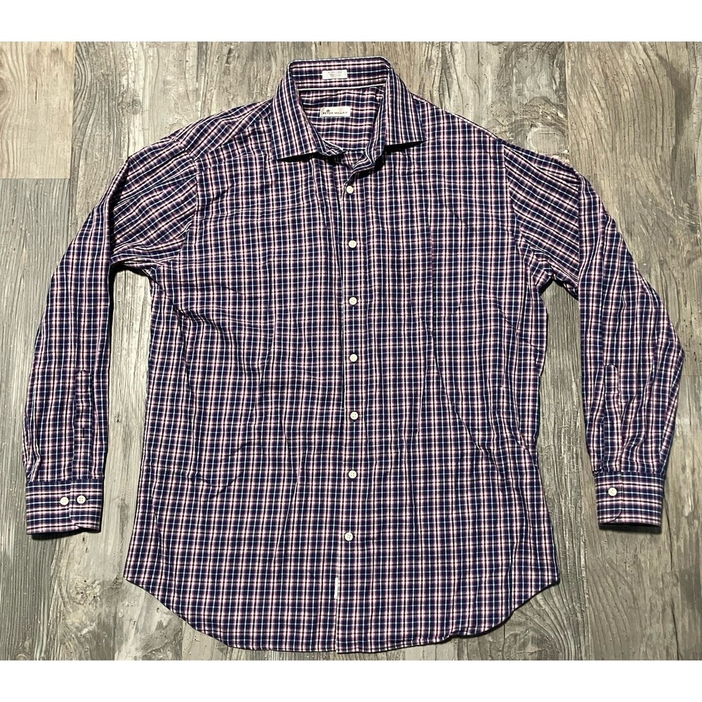 Peter Millar Crown Golfing Casual Long Sleeve Shirt Multi Color Plaid Sz XL